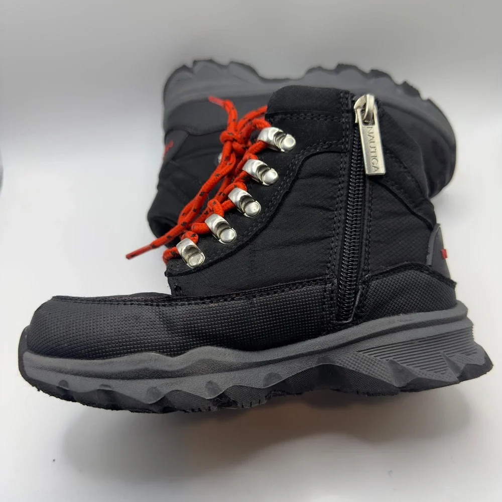 Nautica Kids Black Red Winter Snow Boots Fleece Lined Side Zip Size‎ 11 Toddler